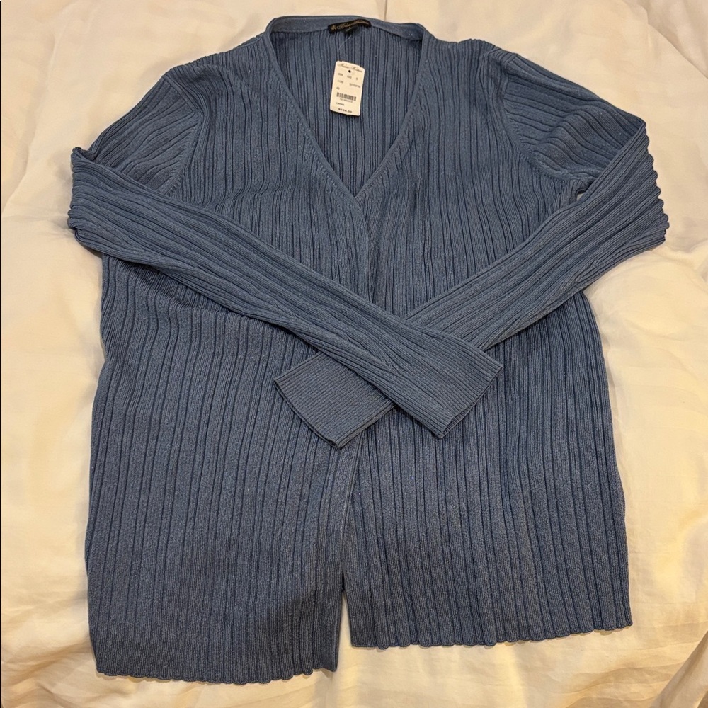 Brooks Brothers Ribbed V-Neck Cardigan - Blue with sparkle